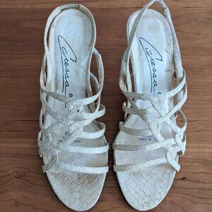 Caressa size 6.5 tan/nude strappy low heel sandals